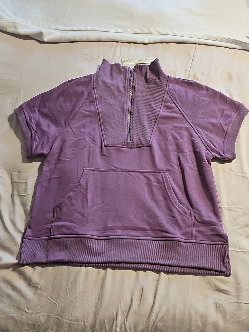 She + Sky Lavender Short-Sleeve Half-Zip Pullover